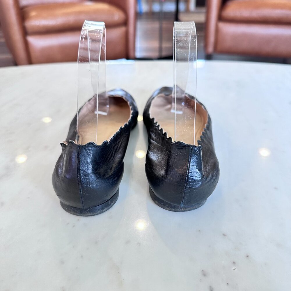 Chloe Black Leather Scalloped Trimmed Feminie Ballet Flats EU Size 37.5 US 7.5 - Picture 6 of 8